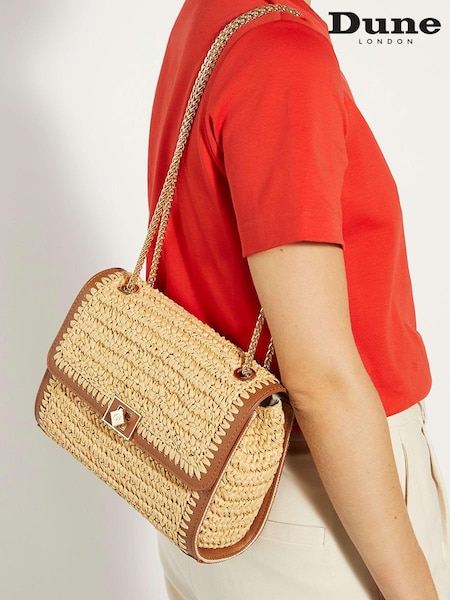 Dune London Natural Delphinium Raffia Turnlock Shoulder Bag (B88641) | AZN 213