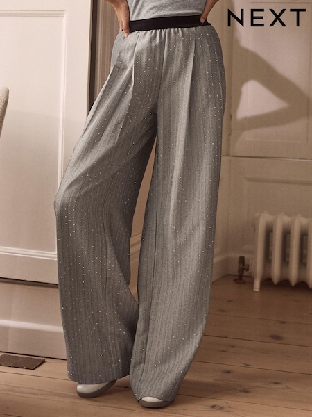 Grey Premium Pull On Diamonte Trousers (B88741) | €41