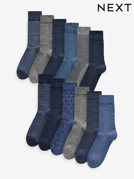 Navy Blue/Grey Pattern 12 Pack Mens Cotton Rich Black Socks (B88755) | €29