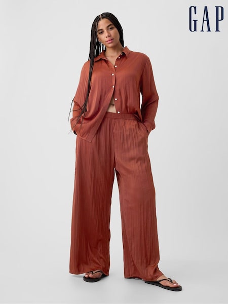 Gap Brown Crinkle Texture Satin Trousers (B88804) | €25