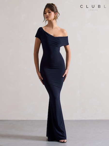 Club L London Avila Asymmetric Bardot Maxi Dress (B88826) | 214 LEI