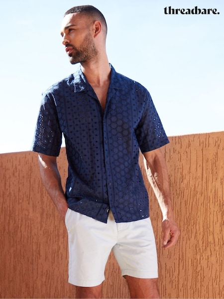 Threadbare Navy Print Short Sleeve Shirt (B88865) | $41