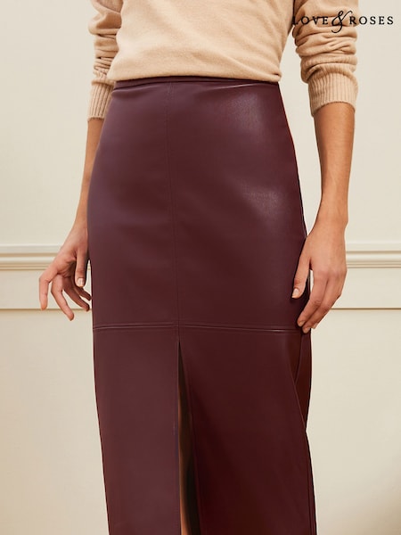 Love & Roses Faux Leather Midi Pencil Skirt (B88880) | 184 LEI
