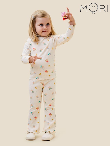 MORI Cream  Cotton and Bamboo Ribbed Peppa Pig Print Flare Leggings (B88986) | €12 - €14
