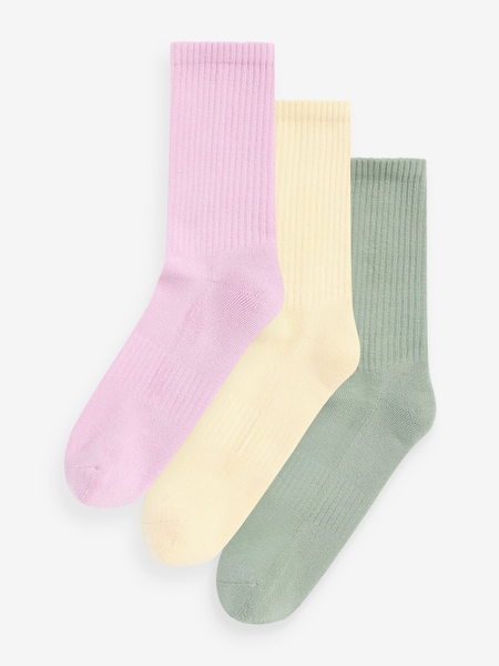 Pastel Cushion Sole Ribbed Sport Ankle Socks 3 Pack With Arch Support (B88996) | €7