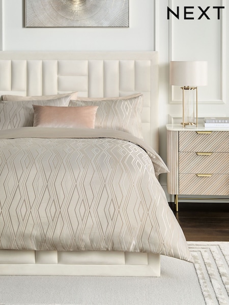 Champagne Gold Diamond Jacquard Duvet Cover and Pillowcase Set (B89069) | $72 - $120