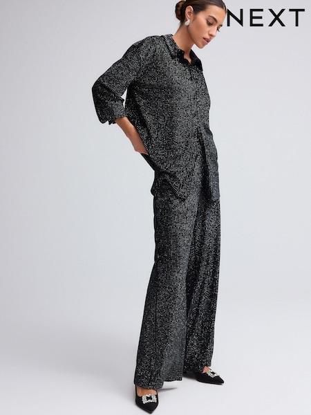 Black Sparkle Pinstripe Jersey Trousers (B89073) | €11