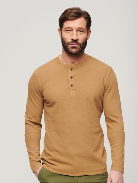 Superdry Brown 100% Cotton Waffle Long Sleeve Henley Top (B89114) | €45