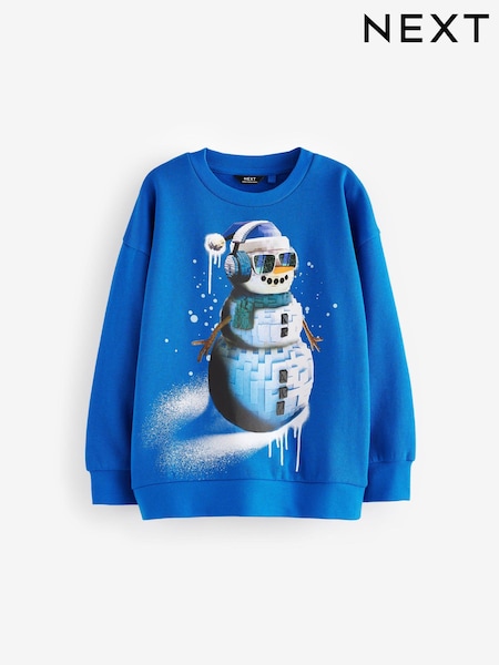 Cobalt Blue Snowman Christmas Graphic Crew Neck 100% Cotton Sweatshirt (3-16yrs) (B89149) | AED49 - AED67