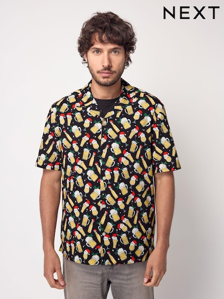 Black Beer Short Sleeve Christmas Print Shirt (B89222) | €6