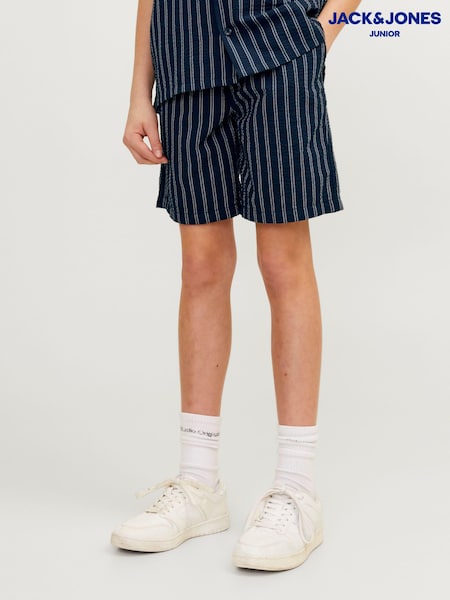 JACK & JONES JUNIOR Blue Stripe Seersucker Relaxed Summer Shorts (B89230) | €8