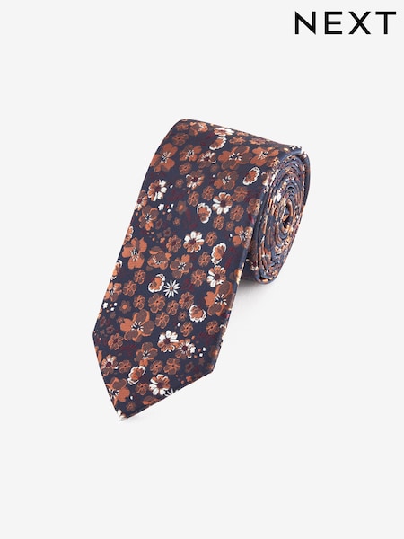 Navy Sininen/ruosteenpunainen Oranssi Kukallinen  - Hoikka - Pattern Tie (B89298) | €13