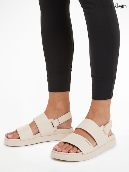 Calvin Klein Cream Flat Leather Sandals (B89301) | €72