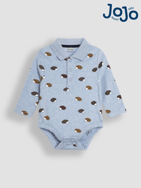 JoJo Maman Bébé Blue Hedgehog Printed Polo Shirt Bodysuit (B89331) | €20