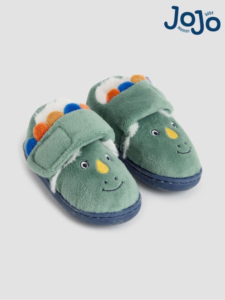 JoJo Maman Bébé Green Dinosaur Print Slippers Shoes (B89383) | €26