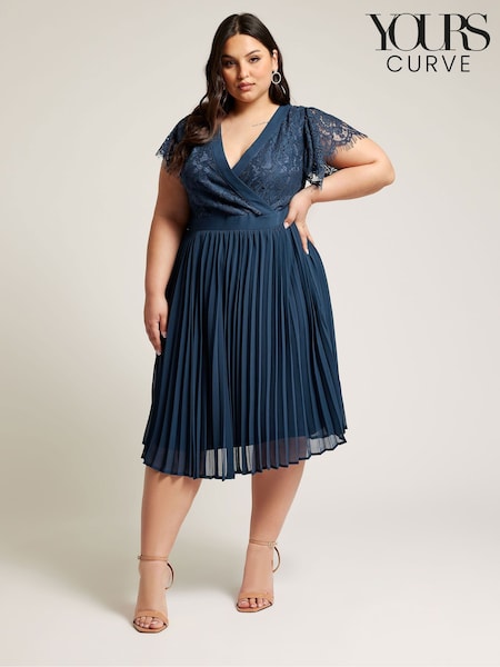 Синий - Yours Curve Emerald Lace Wrap Midi Dress (B89427) | €26