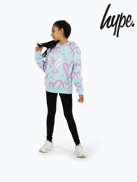 Niebieski - Hype. Girls Light Blue Heart Xoxo Hoodie (B89430) | 285 zł