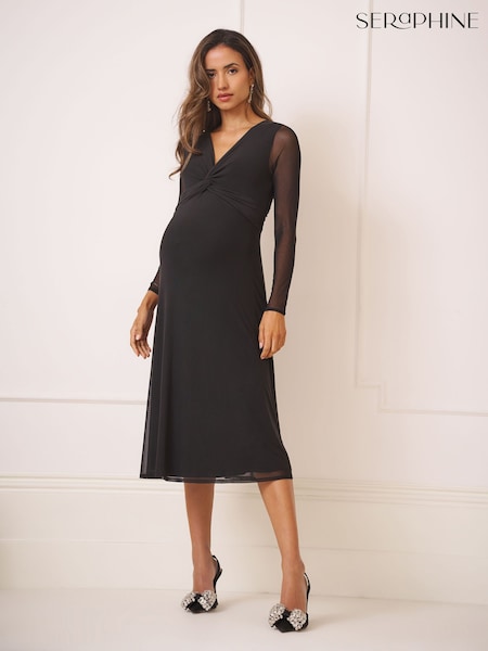 Black - Seraphine Maternity & Nursing Twist Midi Dress
