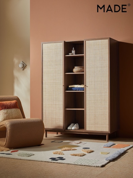 MADE.COM Dark Oak Effect Pavia Rattan Triple Wardrobe (B89472) | €882