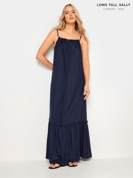 Long Tall Sally Blue Maxi Halter Ruched Neck Dress (B89510) | kr414