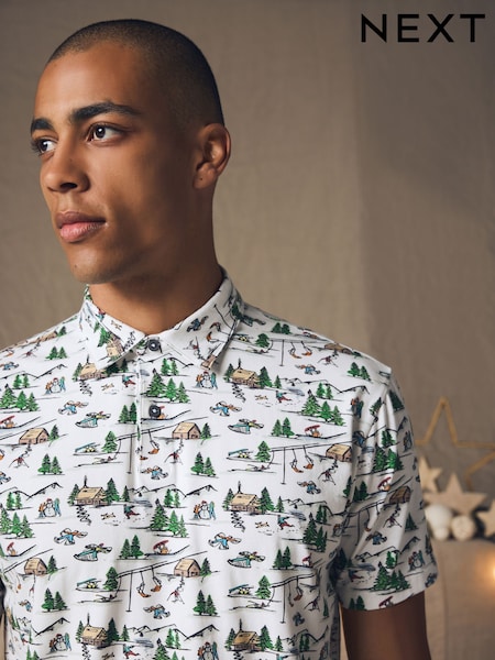 White Ski Christmas Print Polo Shirt (B89513) | € 13