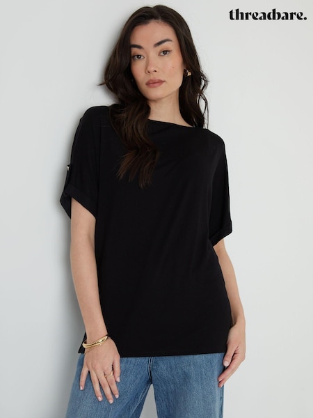 Threadbare Black Batwing Sleeve Slash Neck Tunic Top (B89560) | AED81