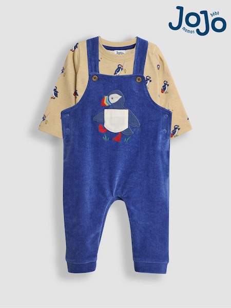JoJo Maman Bébé Blue 2-Piece Velour Appliqué Dungarees & Top Set (B89569) | €47