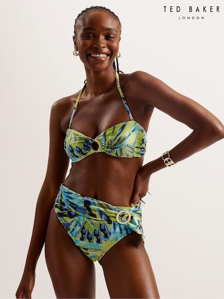 Ted Baker Green Chayrl Printed High Waisted Bikini Pants (B89589) | €27