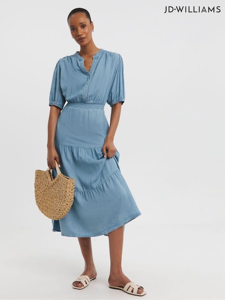 JD Williams Blue Sheered Bodice Tiered Midi Dress (B89615) | €34