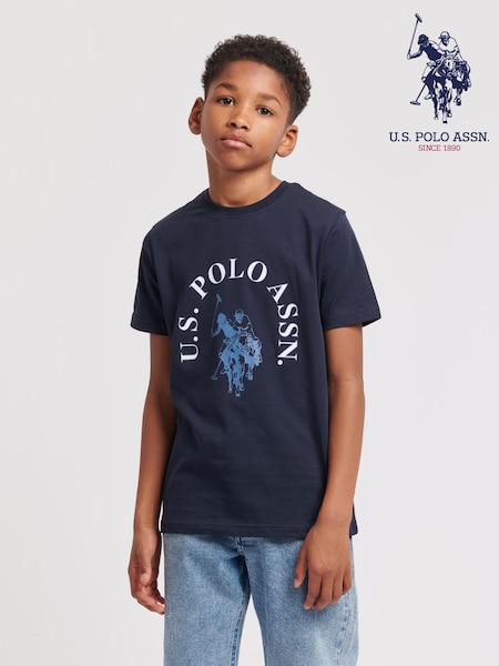 U.S. Polo Assn. Blue Boys Chest Graphic 100% Cotton T-Shirt (B89629) | AED146 - AED175