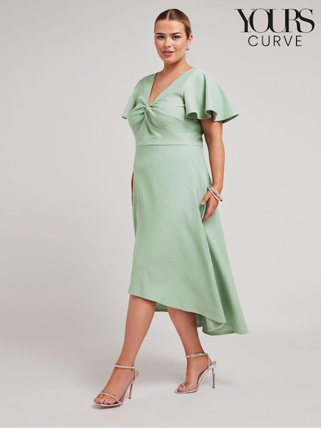 Vihreä - Yours Curve LONDON Curve Dipped Hemline Jacquard Mekko (B89705) | €79