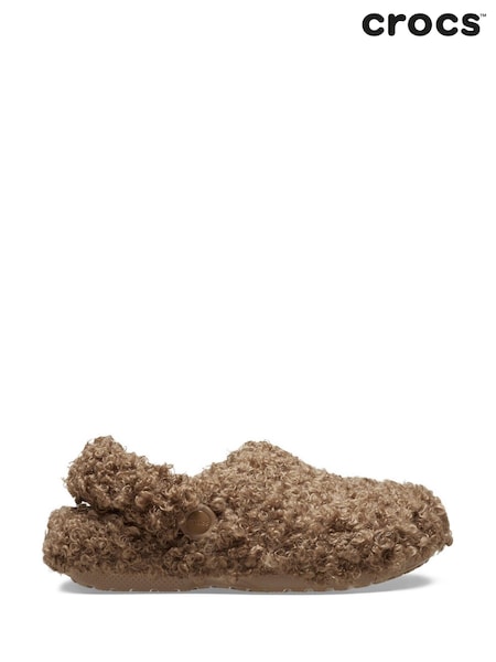 Crocs Tan Brown Classic Doodle Faux Fur Lined Sepia Slippers (B89755) | AED285
