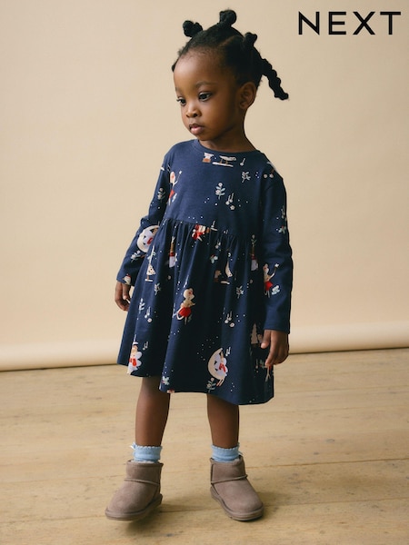 Navy Blue Long Sleeve Jersey Christmas Dress (3mths-7yrs) (B89763) | AED25 - AED32
