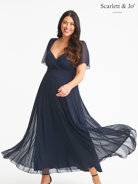 Scarlett & Jo Blue Kemi Bolero Wrap Bodice Mesh Maxi Gown (B89783) | 445 QAR