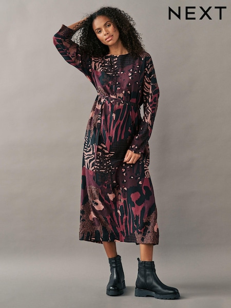 Berry Red Long Sleeve Batwing Midi Dress (B89787) | €21