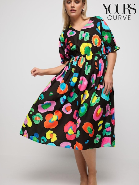 Yours Curve Black YOURS Curve Pink Abstract Print Midi Dress (B89861) | €45