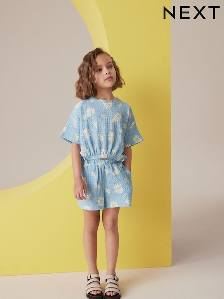 Blue Daisy Textured Tie Side T-Shirt and Short Set (3-16yrs) (B89881) | €7.50 - €10