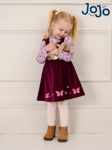 Plum Lila aus Velours mit Schmetterling - Jojo Maman Bébé – Velours-Latzkleid mit Applikation und Oberteil im Set (B89942) | 45 €