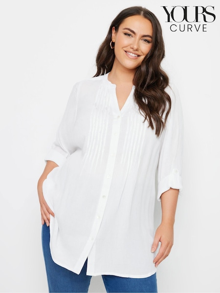 Biały - Yours Curve Pintuck Embellished Shirt (B89959) | 165 zł