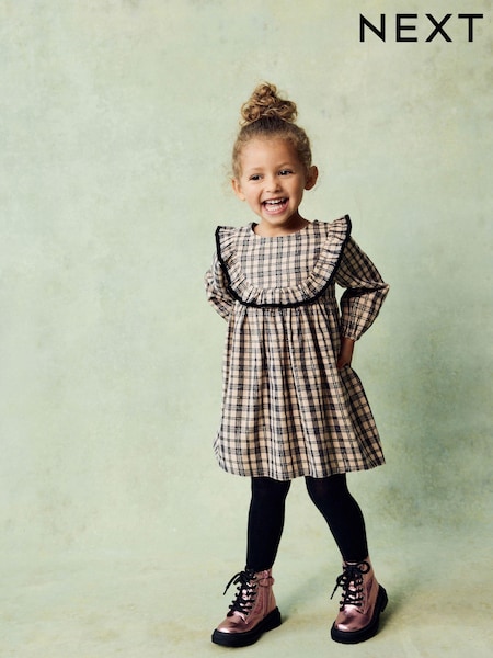 Neutral Check Ruffle Dress (3mths-10yrs) (B89989) | AED46 - AED56