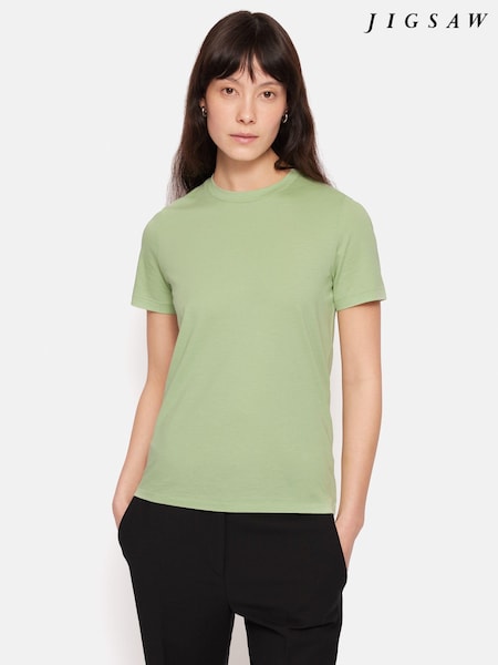 Jigsaw Green Chrome Supima 100% Cotton Scoop Neck T-Shirt (B90080) | €17.50