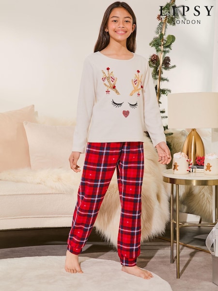 Lipsy Christmas Reindeer Soft Touch Fleece Pyjamas (3-16yrs) (B90113) | 139 LEI - 178 LEI