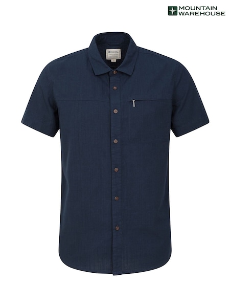 Mountain Warehouse Blue Mens Coconut Slub Texture Short Sleeve 100% Cotton Shirt (B90178) | €38