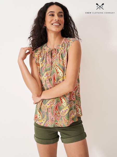 Crew Clothing Brown Tie Neck Sleeveless Blouse (B90193) | €24
