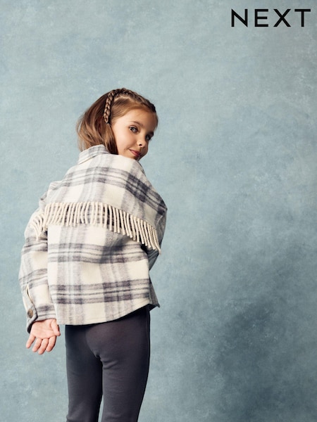 Neutral Check Fringed Shacket (3-16yrs) (B90213) | AED92 - AED114