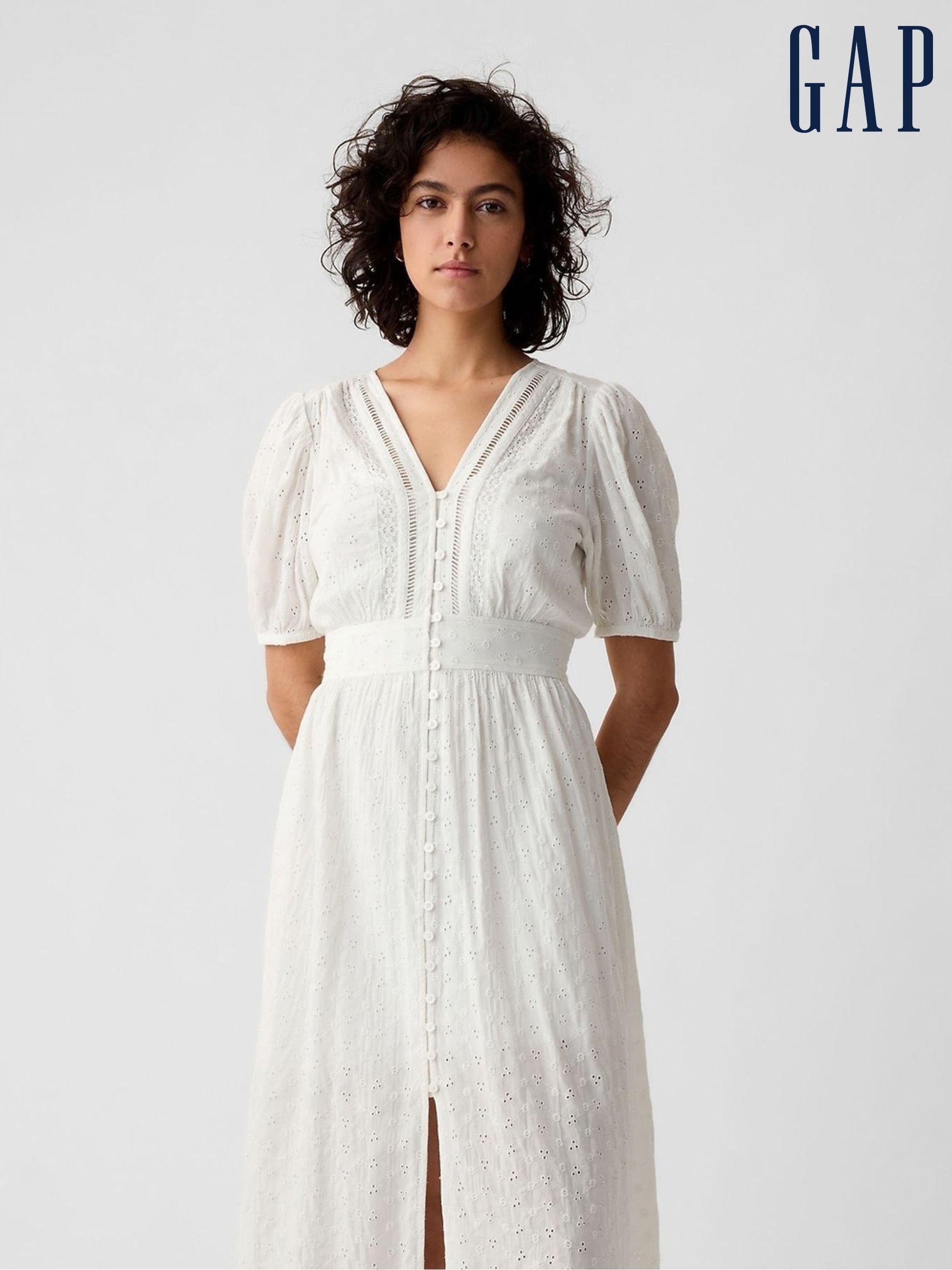 White broderie midi dress cheap