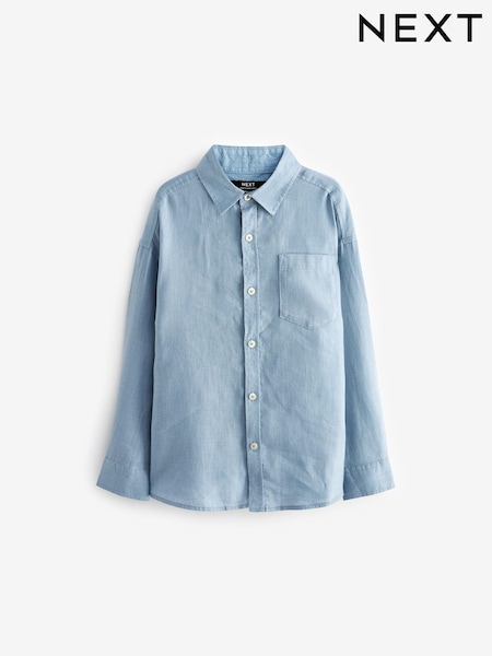 Blue 100% Linen Long Sleeve Shirt (3-16yrs) (B90377) | €4.50 - €5.50