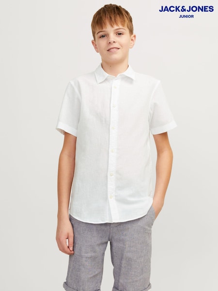 JACK & JONES JUNIOR Linen Blend Short Sleeve White Shirt (B90415) | €13.50