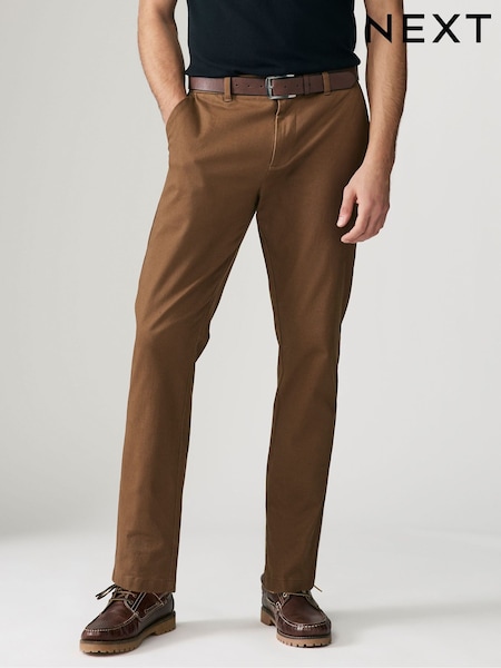 بني فاتح بني - تلبيس ضيق - Printed Belted Soft Touch Chino Trousers (B90445) | ‏131 د.إ.‏