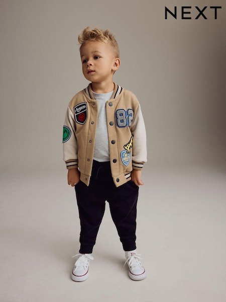 Tan Brown Badged Jersey Bomber And Joggers Set (3mths-7yrs) (B90449) | €21 - €24